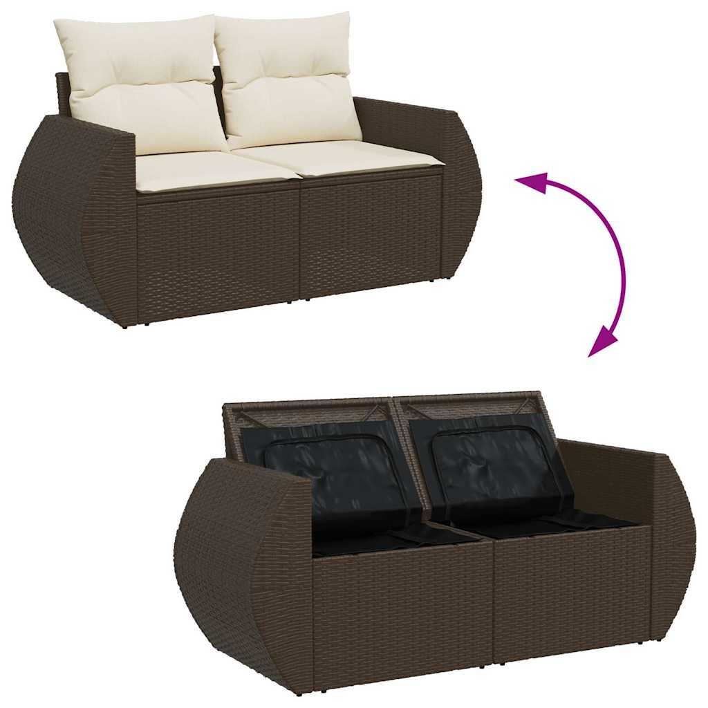 5 Piece Garden Sofa Set with Cushions Brown Poly Rattan