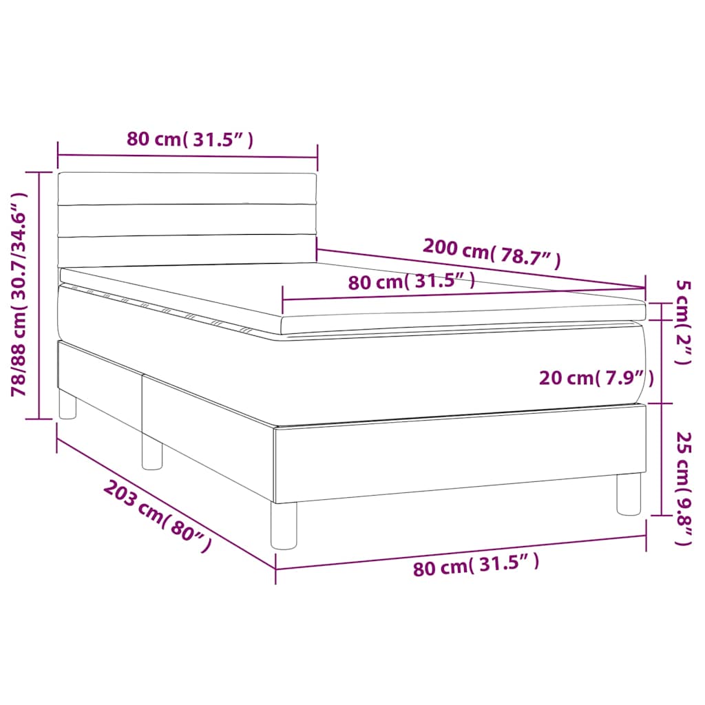 Box Spring Bed with Mattress Dark Green 80 x 200 cm Velvet