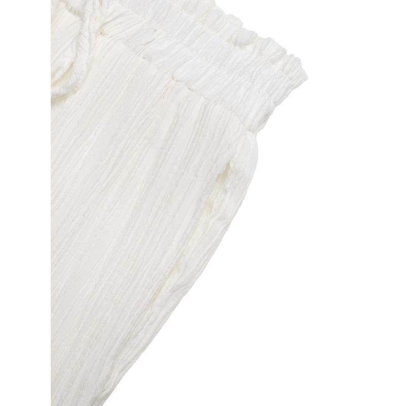 Women High Waist Drawstring Lace Trim Loose Casual Wide Leg Pants