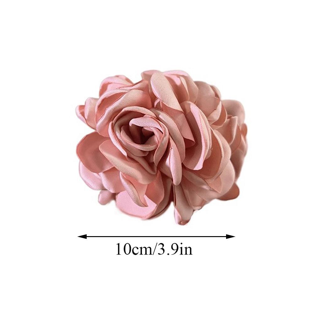 Fashion Satin Rose Flower Large Hair Claw Clip for Women  Spring Summer Trendy Design Korean Colored Hairpin Headdress