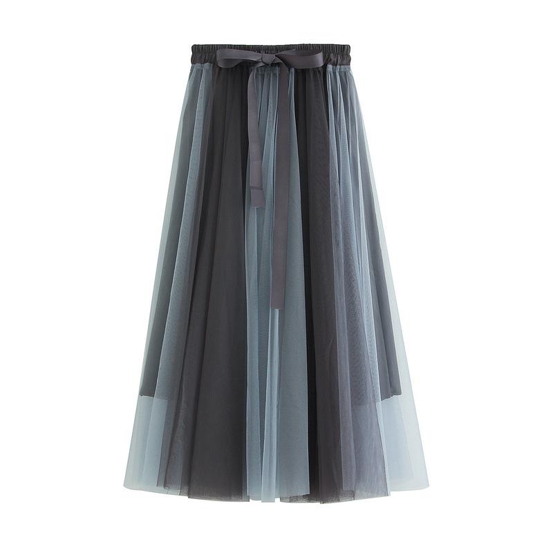Women's Tulle Skirt Elastic High Waisted A-Line Layered Flowy Long Skirts Pleated Mesh Midi Skirts for Women Casual Beach Ruffle Skirts for Party