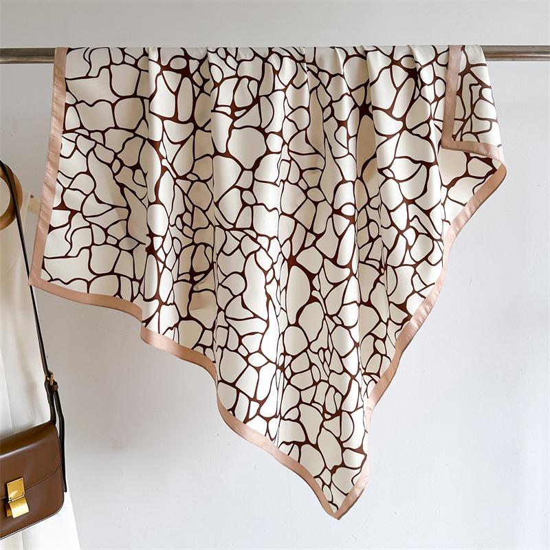 Korean Popular 90*90cm Silk Scarf Women Shawls Fashion Bandannas Print Sunscreen Kerchief Luxury Square Scarves Ribbon Hairband