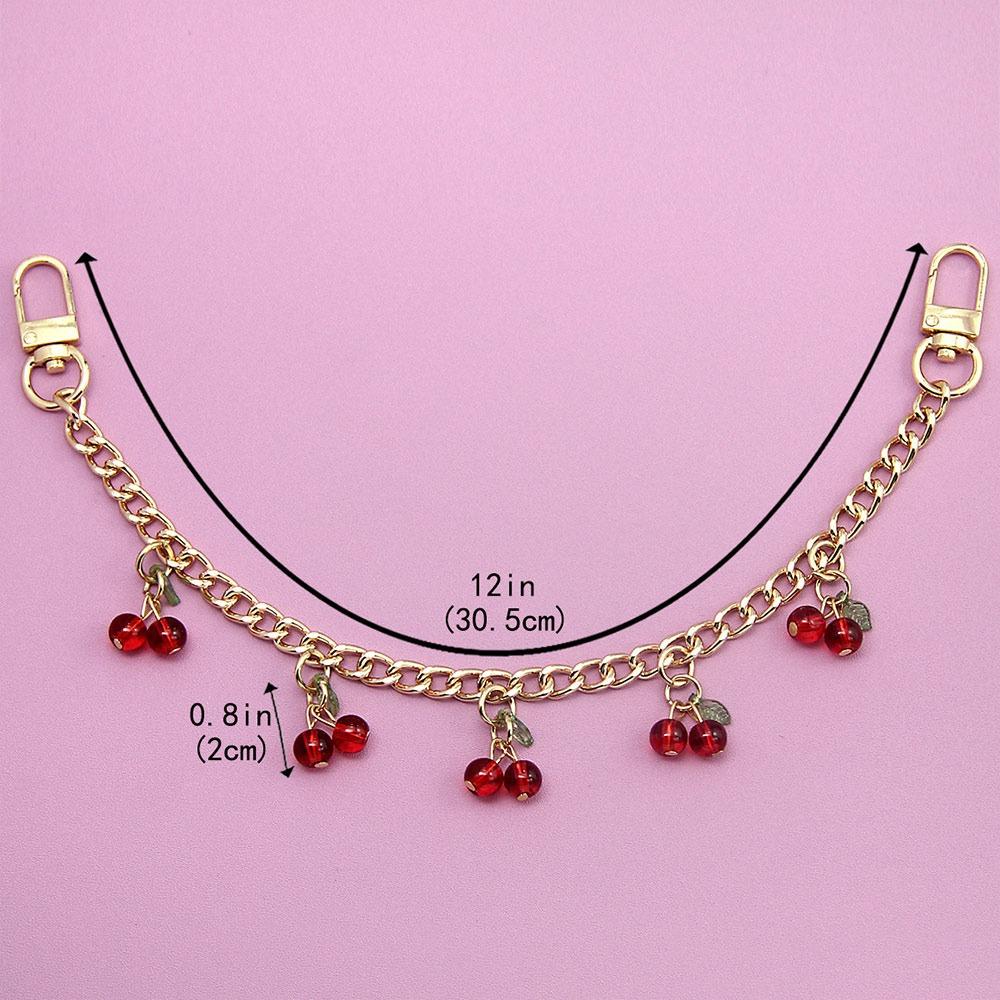 DIY Zinc Alloy Bag Hanging Chain with Cherry Pendant Detachable Clothing Pants Chain Shoulder Bag Carrying Chain for Woman