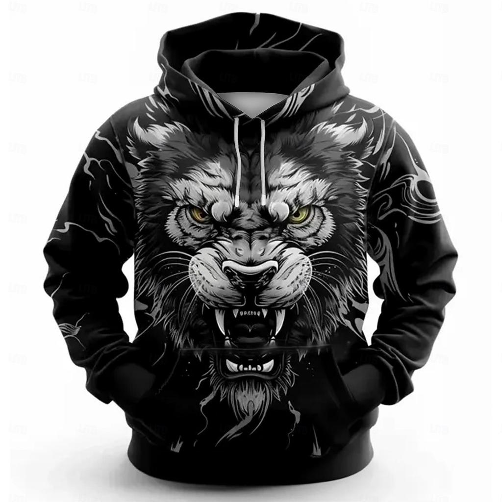 Funny 3D Tiger Print Men's Hoodies Autumn Casual Sweatshirts Fashion Animal Pattern Oversized Hooded Shirt Street Trend Clothing