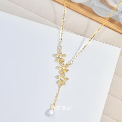 Flower Tassel Necklace Women'S Light Luxury Design Sense Simple And Fresh Versatile Micro-Inlaid Collarbone Chain Accessories