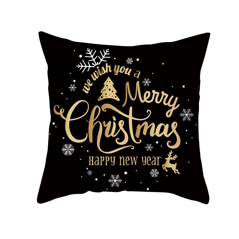 Christmas Pillow Case Black Gold Series Wish Peach Skin Printed Home Pillow Sofa Cushion