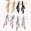 2pc Punk Colored Stainless Steel Feather Earrings, Leaf Chain Earrings, Long Earrings, Suitable For Women's Gatherings