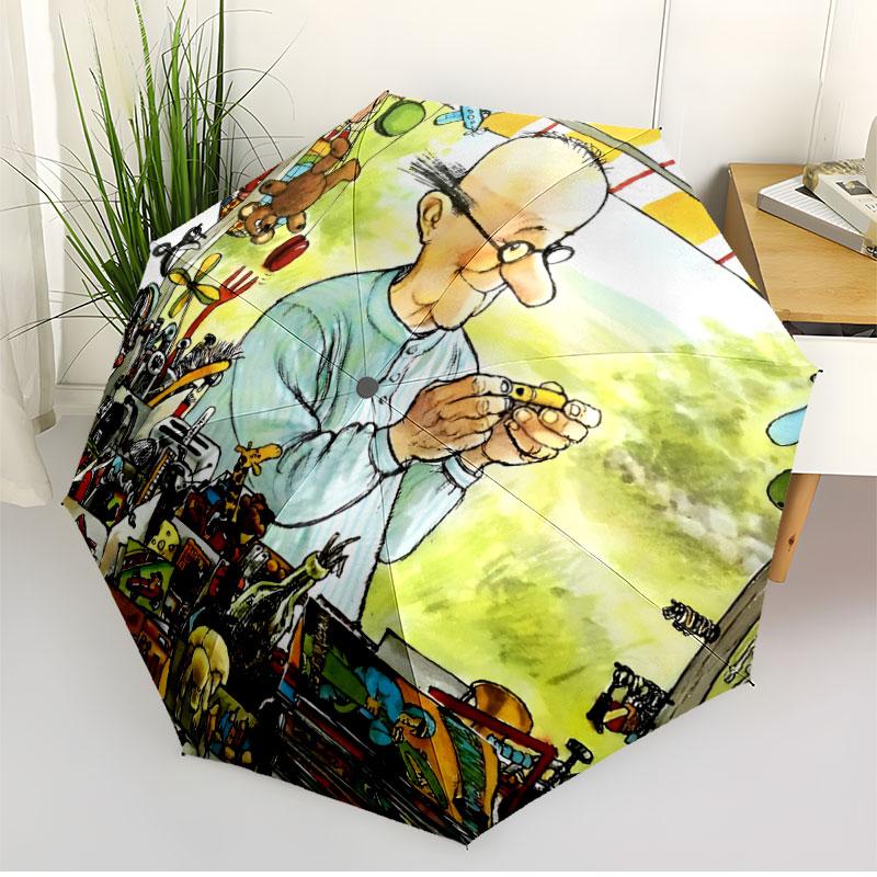 Pettersson und Findus Print Automatic Open Close Umbrella, Portable Foldable Umbrella, for Outdoor Commute Camping Trip, Ideal Birthday Gift