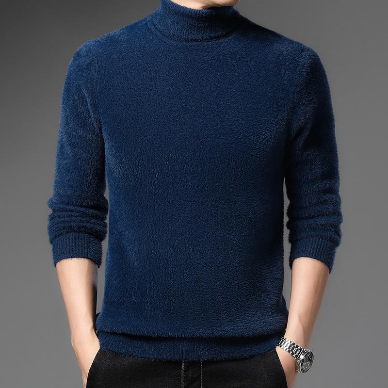 

Мужской зимний свитер из норки и кашемира с высоким воротом - Толстый, мягкий, модный вязаный пуловер XL - 175