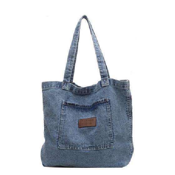 Vintage Washed Denim Tote Bag Casual Large Capacity Single Shoulder Carryall Stylish Purse