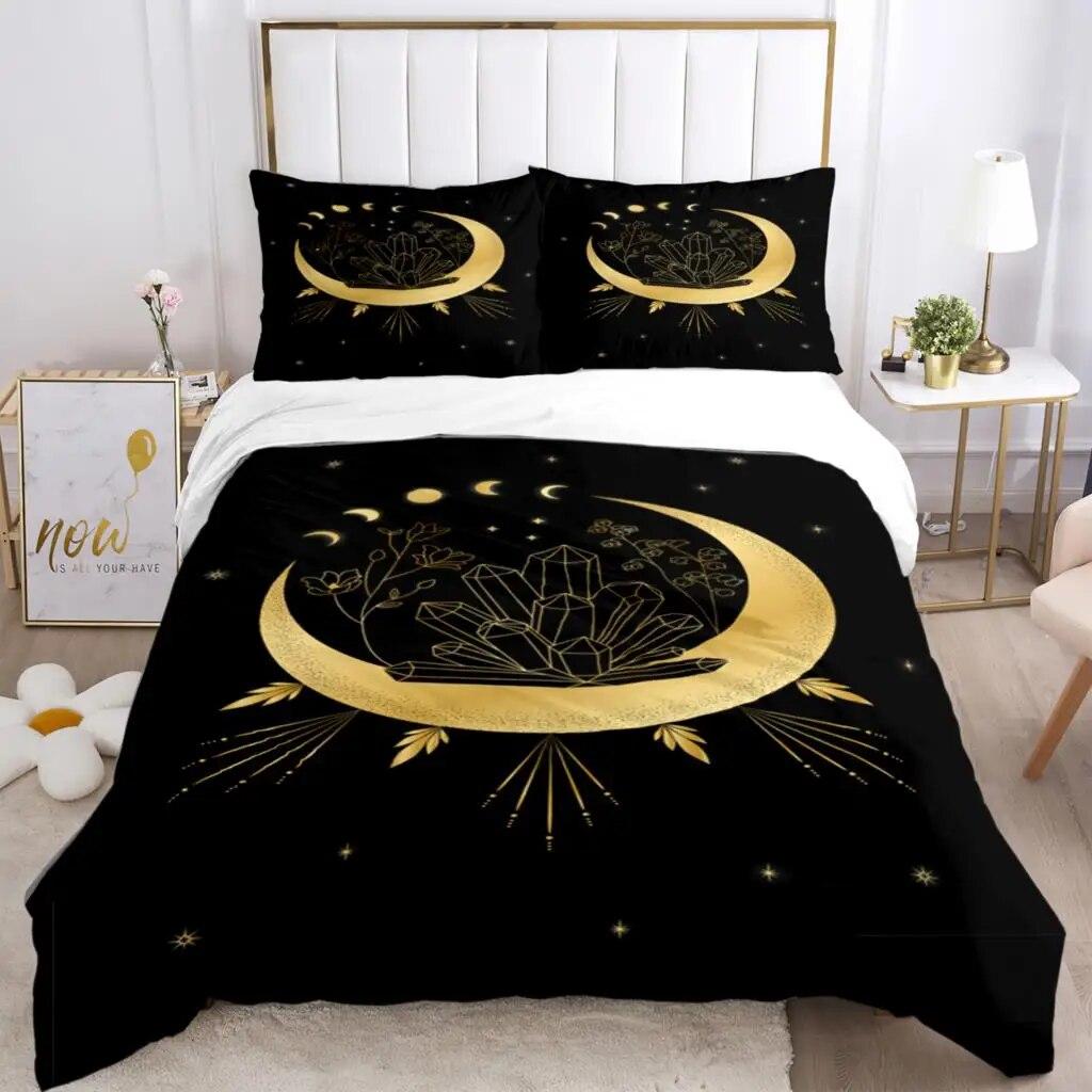 Magic Astrology Esoteric Gold Print Three Piece Set Fashion Bedding Article Children Or Adults For Beds Quilt Covers Pillowcases