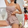 Hollow Out Eyelet Knit Pajama Set Women's Double Strap Cami Top Lettuce Hem Shorts Two Piece Summer Loungewear Sleepwear