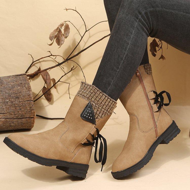 Große High-Top-Stiefel mit runder Spitze, quadratischem Absatz, seitlichem Reißverschluss und dickem Absatz