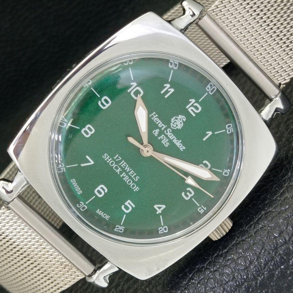 

REFURBISHED SWISS HENRI SANDOZ & FILS MENS GREEN COLOR DIAL WATCH a431844-2 R108-a431844