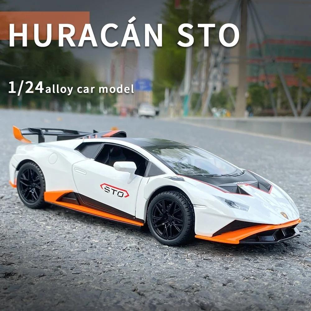 1/24 Alloy Lamborghini Huracan STO Supercar Metal Diecast Car Model Vehicles Pull Back Sound and Light for Children Boy Toys Gift Collection