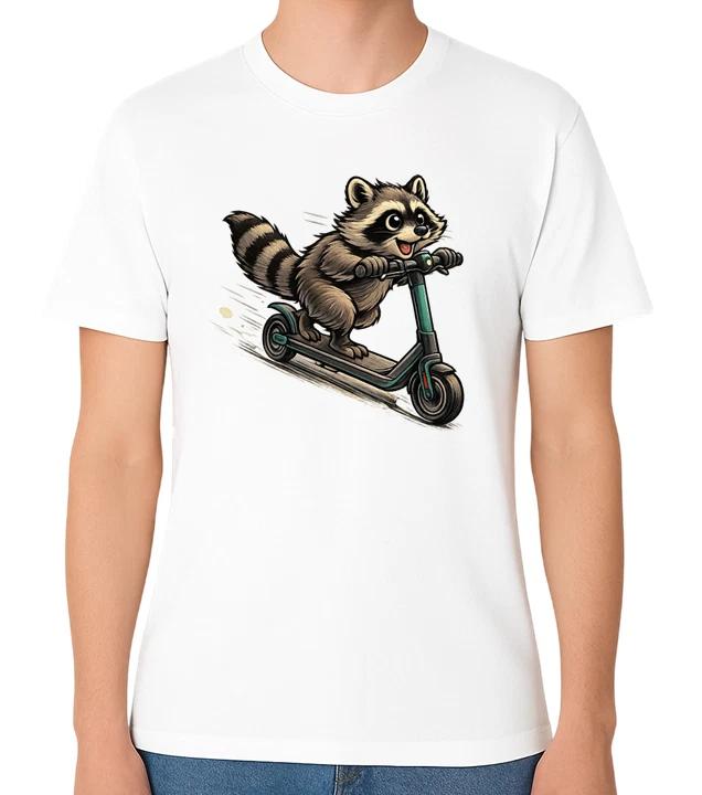 Raccoon Riding Scooter Funny Cute Graphic Unisex T-Shirt Tee L