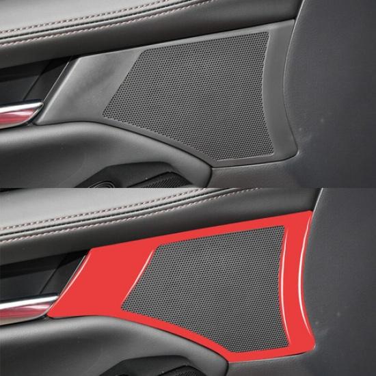 1 Pair Bright Red PVC Car Front Door Speaker Cover For Mazda 3 Axela -2024