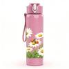 1 PZ Bottiglia Sportiva in Plastica da 750ml Campo di Fiori Selvatici e Erba Margherite Tappo Flip-Straw Ermetico Adatta per Sport Ufficio Uso Domestico