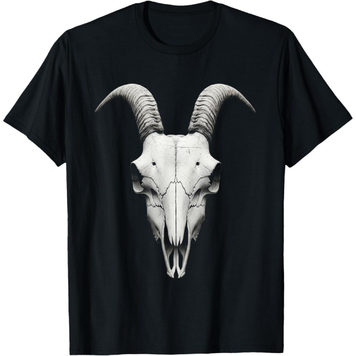 Huyarin Black Doom Death Goth Metal Goat Skull Retro Evil Horror T-Shirt S