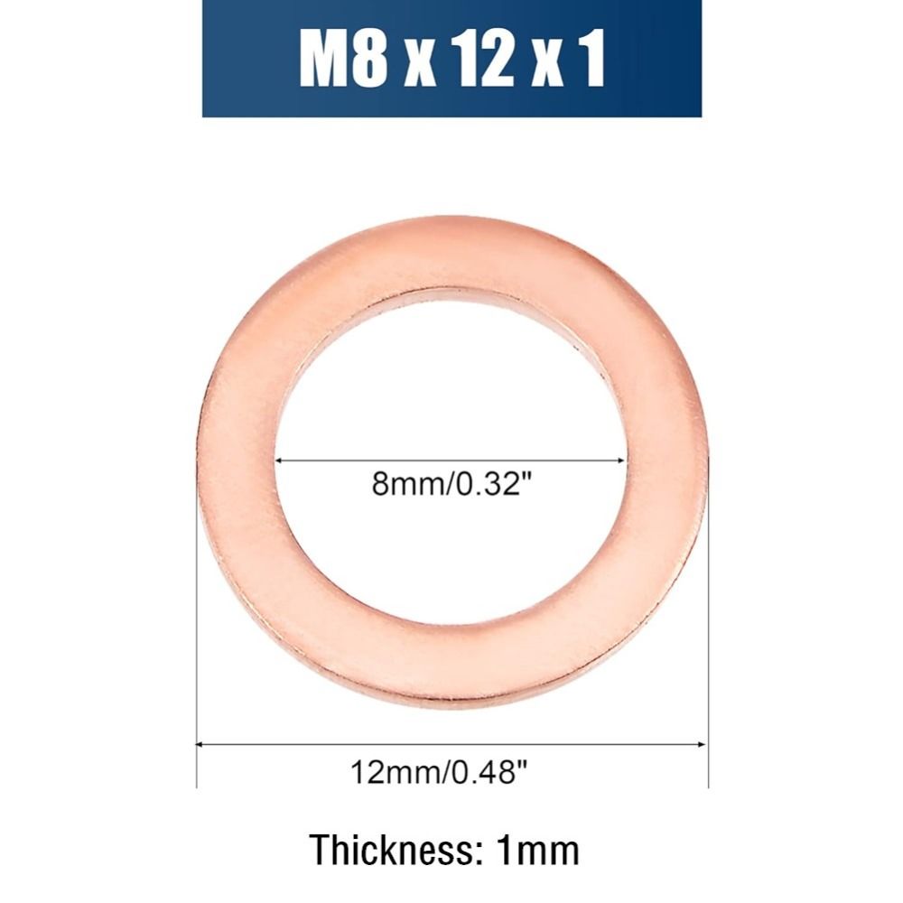 30Pcs M8 X 12mm X 1mm Copper Washers  Washers for Screw Bolt Nut Sealing Washers Flat Washers