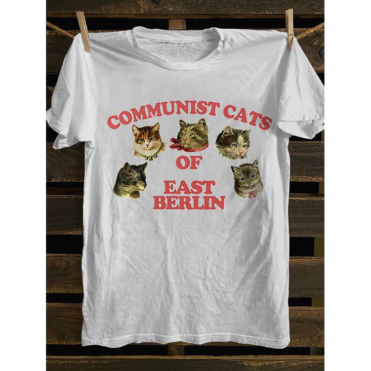 Men S Cold War History T-Shirt - Berlin Communist Cat & East Germany Graphic - Soft Round Neck Casual Tee Suitable for Concerts, Parties, Casual S белый