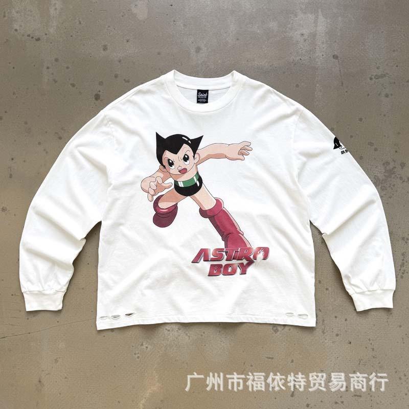 Mens Streetwear Long Sleeve T-Shirt Vintage Graffiti Print Loose Fit Teens