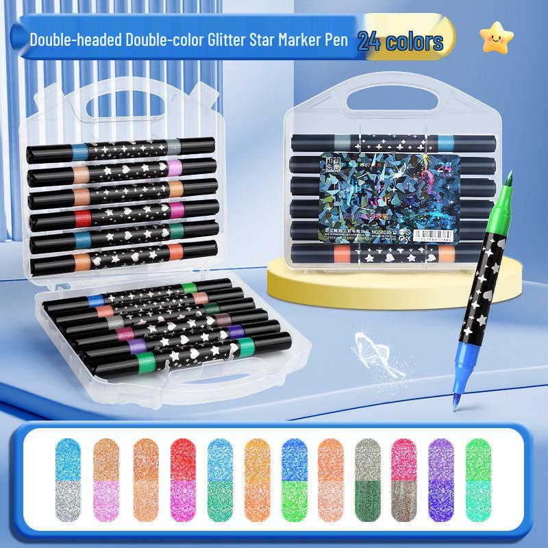 Dual-Tip Glitter Acrylic Marker for Kids - Soft Tip, Double Color, Ideal for Children's Art and Coloring Projects