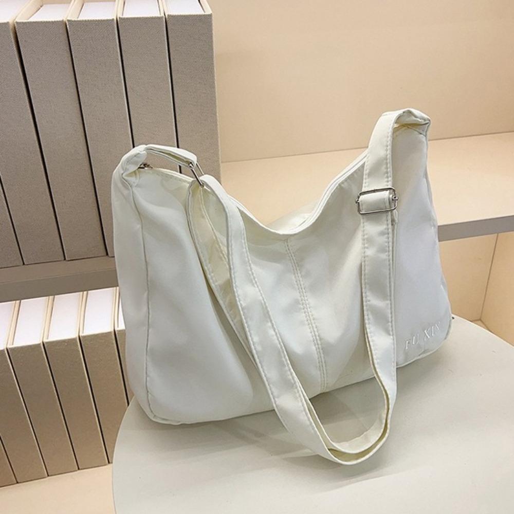 Solid Color Shoulder Bag Lightweight Hobo Bag Simple Canvas Crossbody Bag  Work