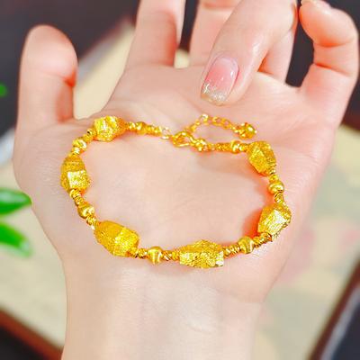 Pulsera de bolas doradas rayadas rotas, nueva pulsera retro china Guochao, joyería de temperamento versátil y de lujo ligero