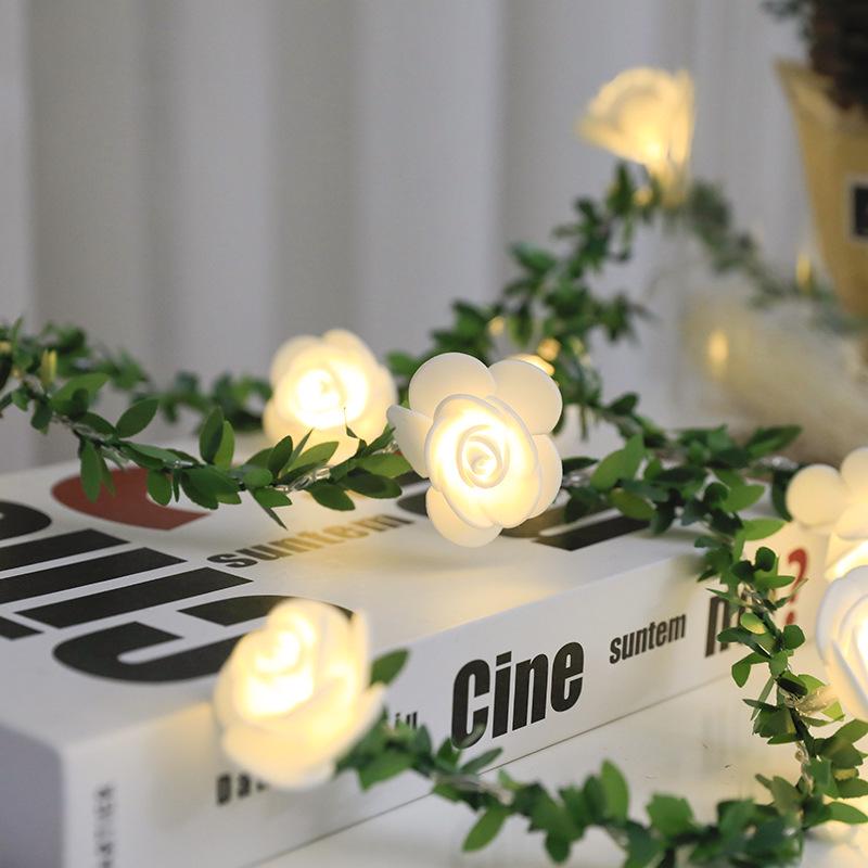 LED White Foam Rose Vine String Lights - Indoor Wedding & Balcony Decor