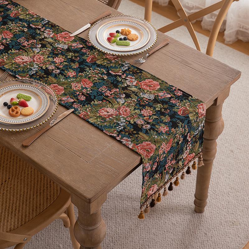Yarn-Dyed Jacquard Tassel Trim Ins Coffee Table/TV Stand/Bed Decorative American Retro Bohemian Table Poly-Cotton Tablecloth