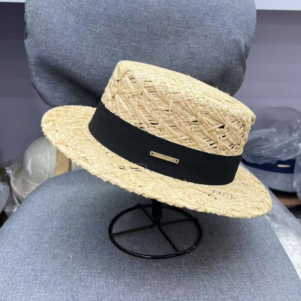 Light luxury raffia flat top small brim hat children's summer sun protection straw hat simple flat top hat sun hat