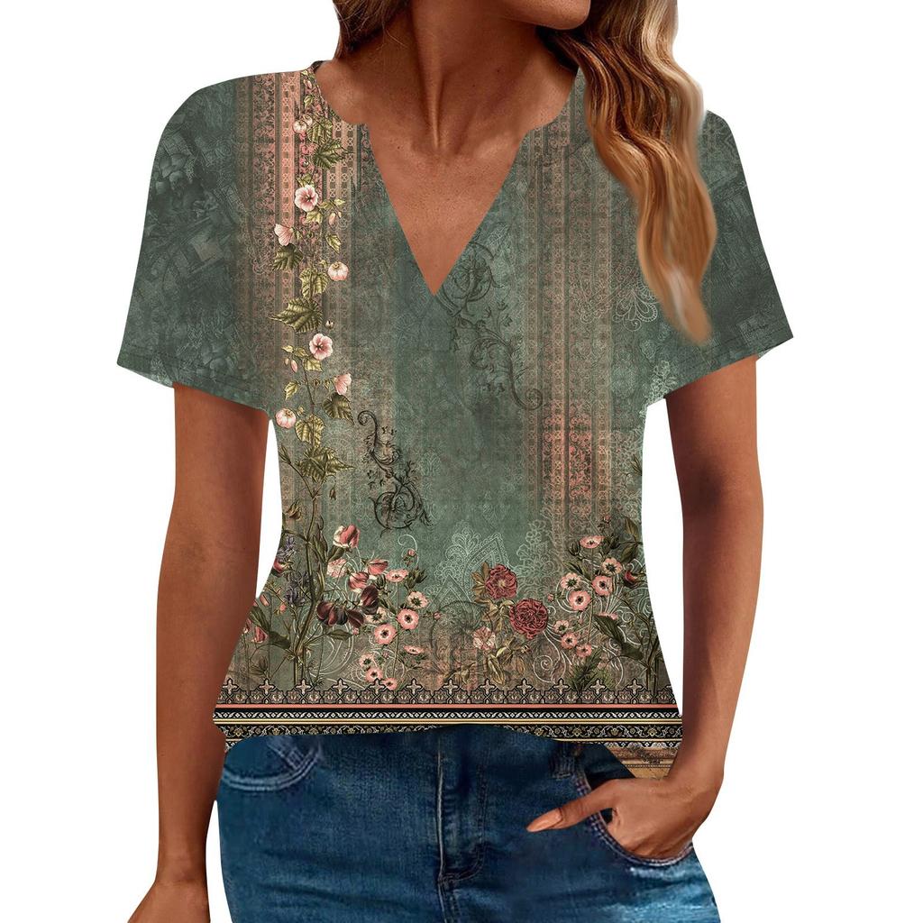 Women's Summer Short Sleeve V Neck Shirt Business Casual Loose T-Shirt Trendy Fashion Clothing Tops