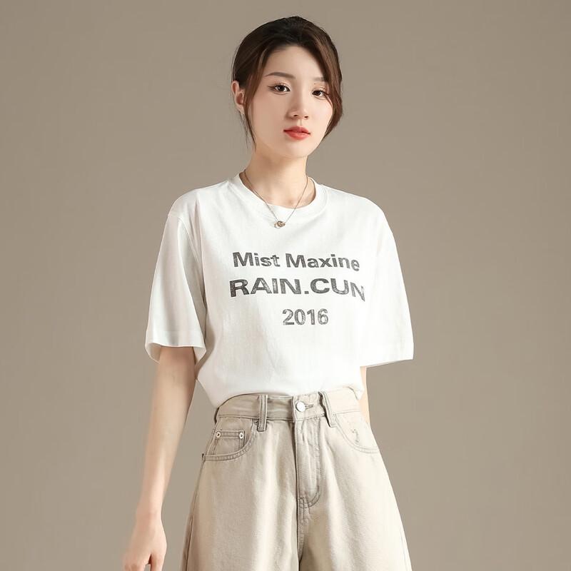 RAIN.CUN Women s Letter Print Short Sleeve T-shirt S