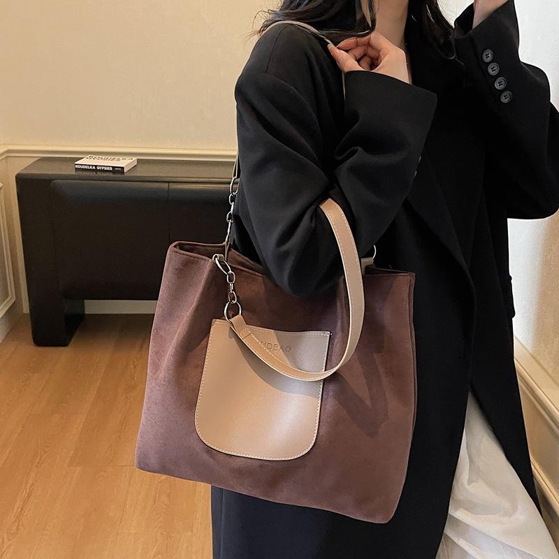 Vintage Suede Tote Bag Women's Large Capacity Commuter Shoulder Bag