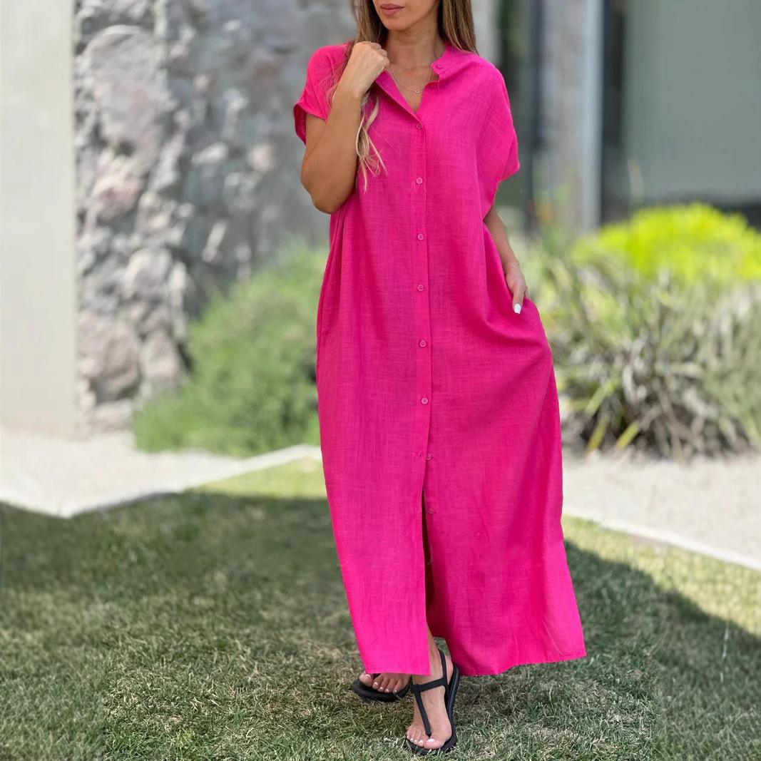 

Women s Solid Color Linen-Cotton Maxi Dress - Casual, Stylish, Office & Commuting S помаранчевий