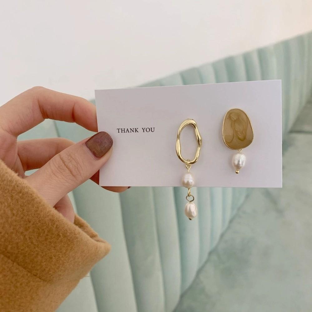 Retro Jewelry Gold Color Asymmetrical Earrings Drop Oil Pearl Dangle Drop Earrings