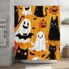 Halloween-themed Ghost Black Cat Pumpkin Halloween Shower Curtain Decorative Waterproof Bath Mat Bathroom Accessories Orange Y