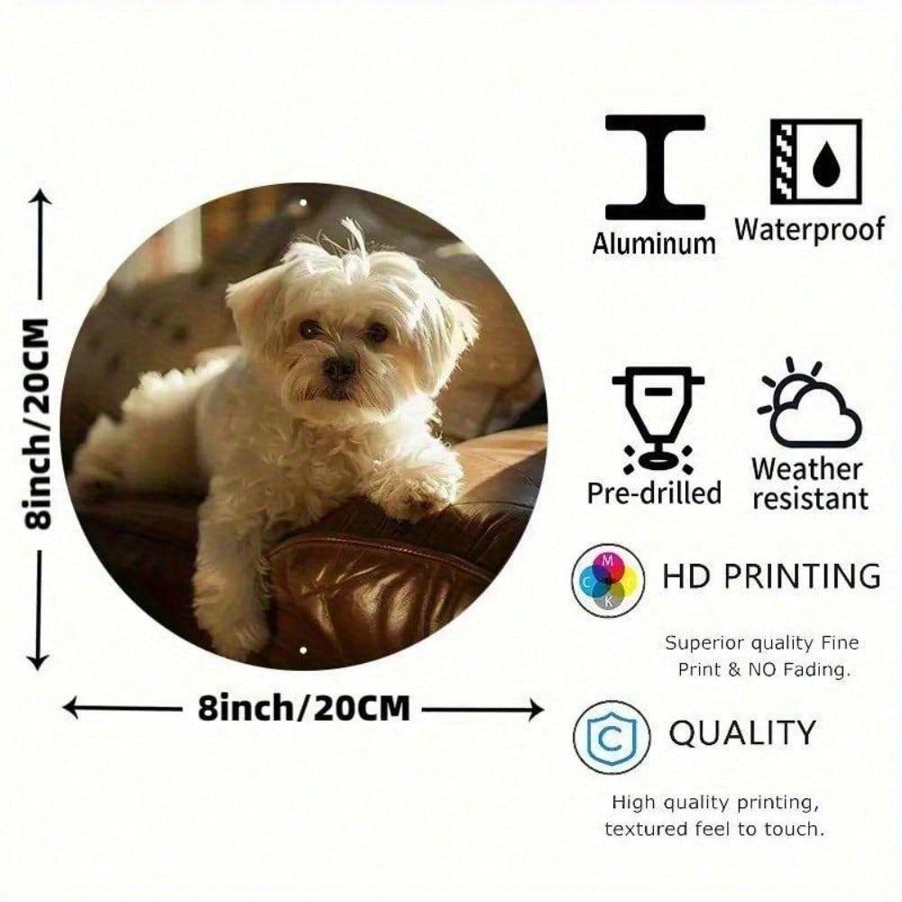 Maltese Dog Metal Wall Art Poster, White Maltese Canine Home Decor