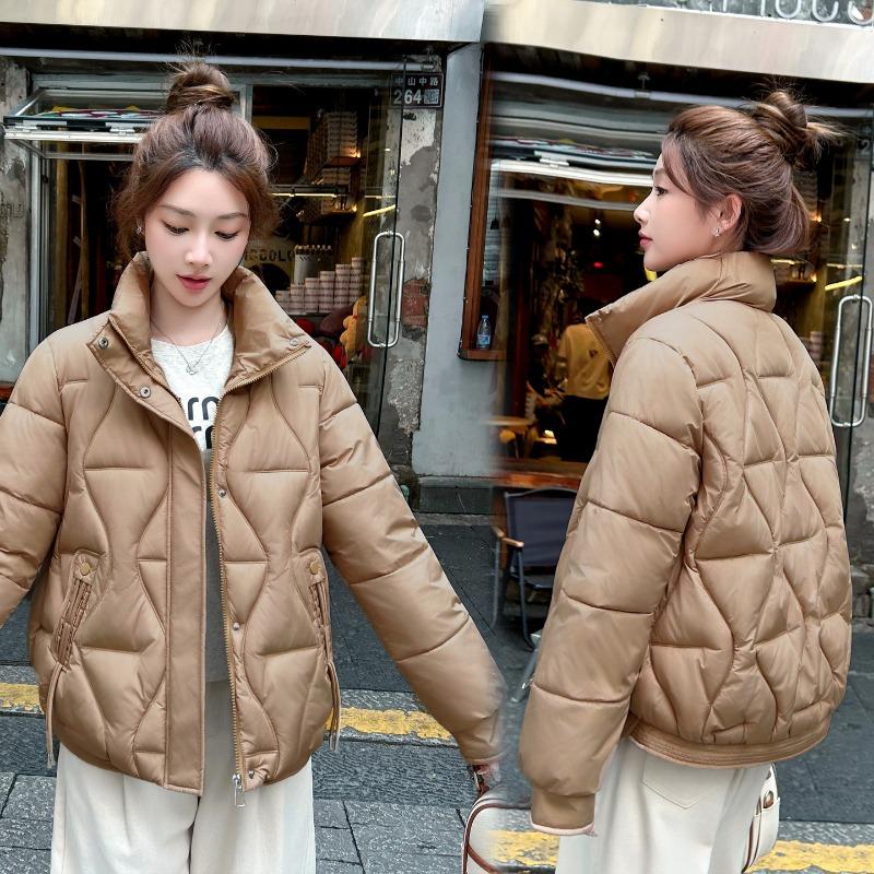 Short cotton-padded clothes for women's autumn and winter new small stand-up collar rhombus casual cold-proof clothes jacket cotton clothes