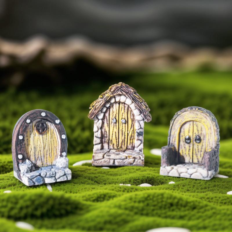 3Pcs Small Wood Door Picture Frame Accessories Rustic Resin Crafts Mini Landscape Naments Home Decor Tree Stump Decorations