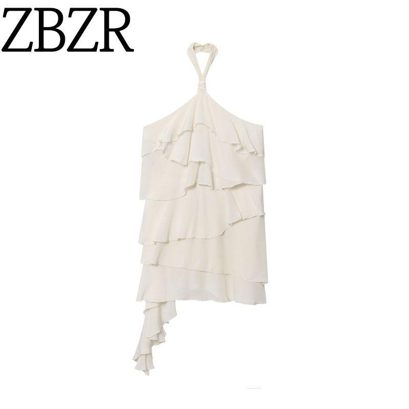 Zbzr Autumn New Women Clothes Western Style Fashion Hanging Neck Laminated Decoration Mini Dress 8228811