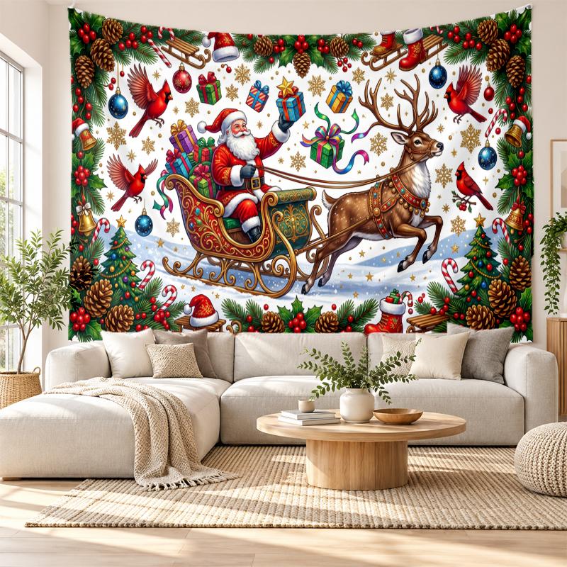 Weihnachtlich bedruckter Wandteppich für Schlafzimmer Wohnzimmer Wanddekoration Feiertagsgeschenk