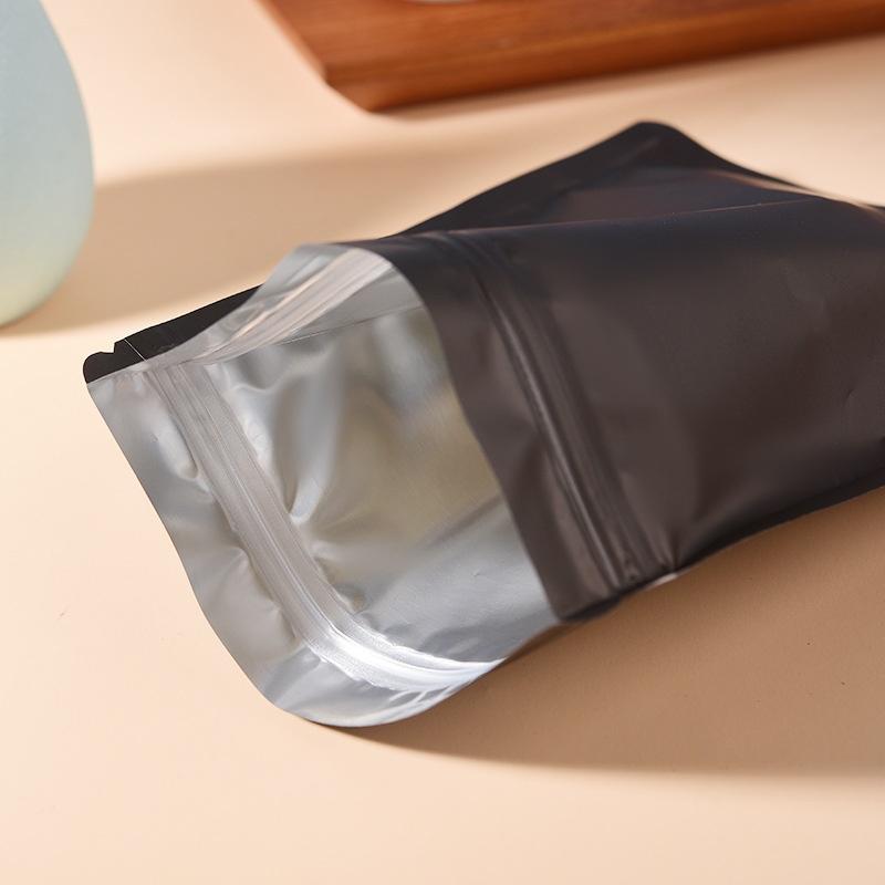 50PCS Resealable Coffee Herb Powder Zipper Pack Bag Smell Proof Flat Pouches Matte Black Small Aluminum Foil Zip Lock