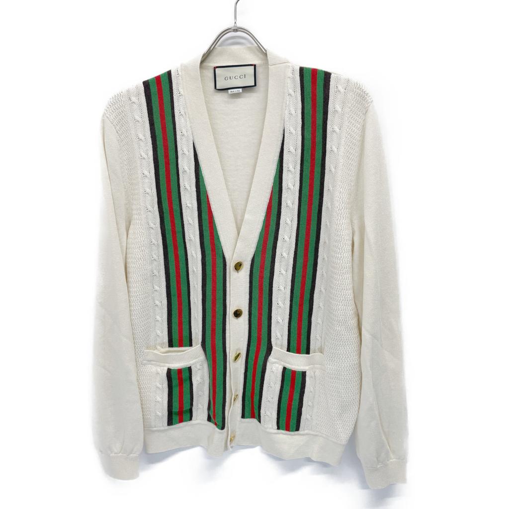 GUCCI 614688 Ivory Cotton x Linen Cardigan tops S off whiteUsed