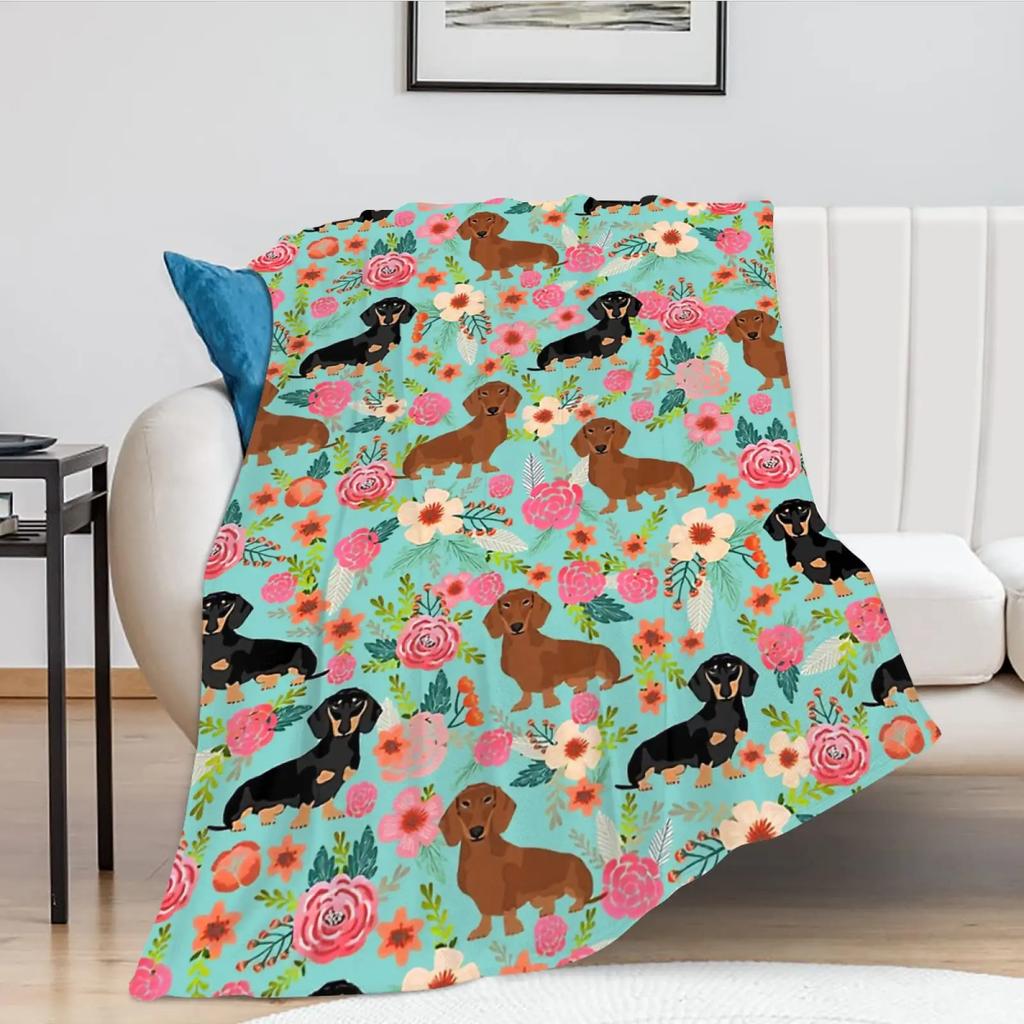 Cute Dachshunds Dog Soft Throw Blanket Warm Blankets Lightweight Tufted Fuzzy Flannel Fleece Throws Blanket for Bed Sofa Couch