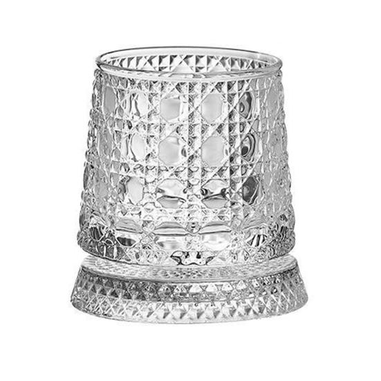 

280 мл 360-градусний обертовий скляний стакан-тумблер для віскі з вишуканим тисненим візерунком Стабільна знімна основа Стакан для напоїв Посуд C