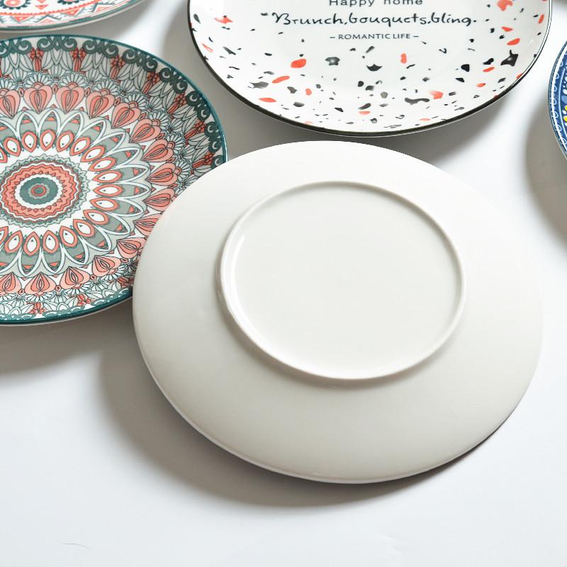 1PC Exquisite Ceramic Plate Round Flat Plate Home Underglaze Color Vegetable Salad Plate Fruit Dishes Kitchen Dinner Plates