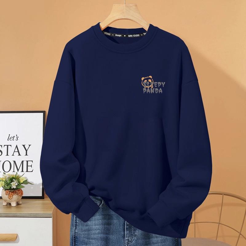 

Жіночий вільний світшот з принтом ведмедя, круглий виріз - Весна/Осінь, Плюс оксамит, теплий, з довгим рукавом, повсякденний топ L