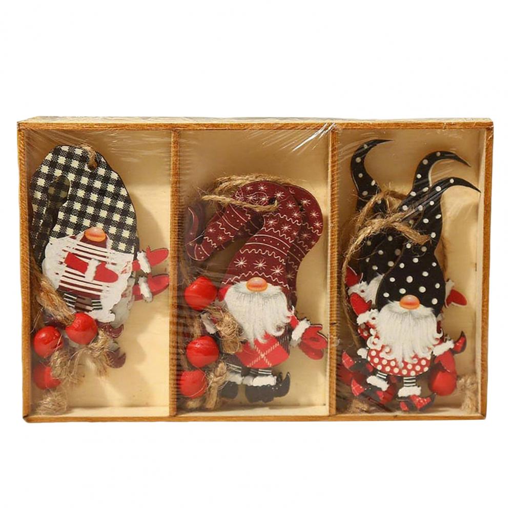 9Pcs Wooden Christmas Tree Hanging Decorations Handmade Elf Gnome Doll Ornaments Xmas Tree Home Holiday Decor